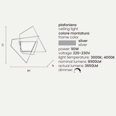 Plafón LED GALAXY de metal plateado y difusor acrílico 84x77 cm