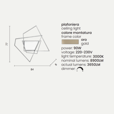 Lámpara de techo LED GALAXY de metal dorado y difusor acrílico 84x77 cm