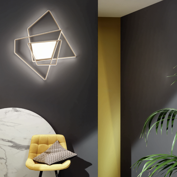 Lámpara de techo LED GALAXY de metal dorado y difusor acrílico 84x77 cm