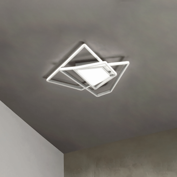 Plafón LED GALAXY de metal plateado y difusor acrílico 65x60 cm
