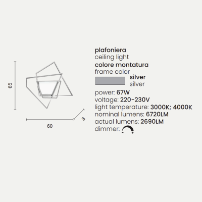 Plafón LED GALAXY de metal plateado y difusor acrílico 65x60 cm