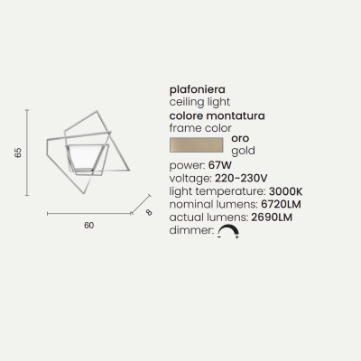 Plafonnier LED GALAXY en métal doré et diffuseur en acrylique 60x65 cm
