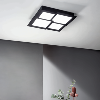 Plafonnier Led en métal noir et diffuseur PASSPARTOU en acrylique 57x57 cm