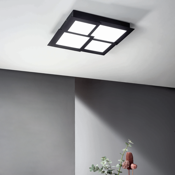 Plafonnier Led en métal noir et diffuseur PASSPARTOU en acrylique 57x57 cm