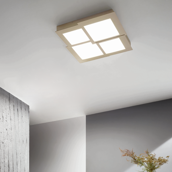 Plafón led de metal dorado y PASSPARTOU difusor acrílico 57x57 cm