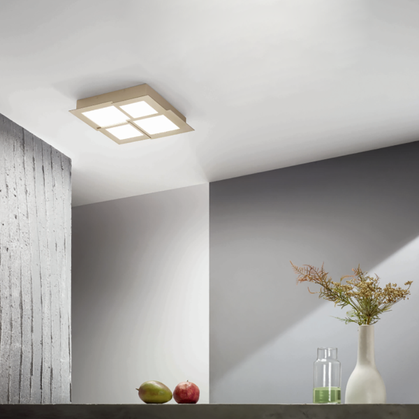 Plafón led de metal dorado y difusor acrílico PASSPARTOU 44x44 cm