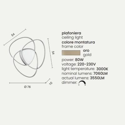Plafoniera Led ROSE dimmerabile in metallo verniciato Oro D76 cm