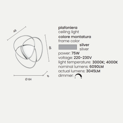 Plafoniera Led ROSE dimmerabile in metallo verniciato Argento D64 cm