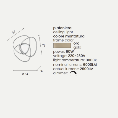 Plafonnier LED ROSE dimmable en métal peint Argent D54 cm