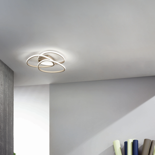 Lámpara de techo LED regulable ROSE de metal pintado en oro D54 cm