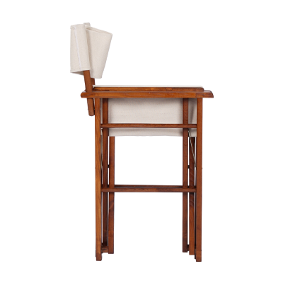 Klappbarer Regiestuhl aus naturfarbenem Holz mit Nussbaum-Finish