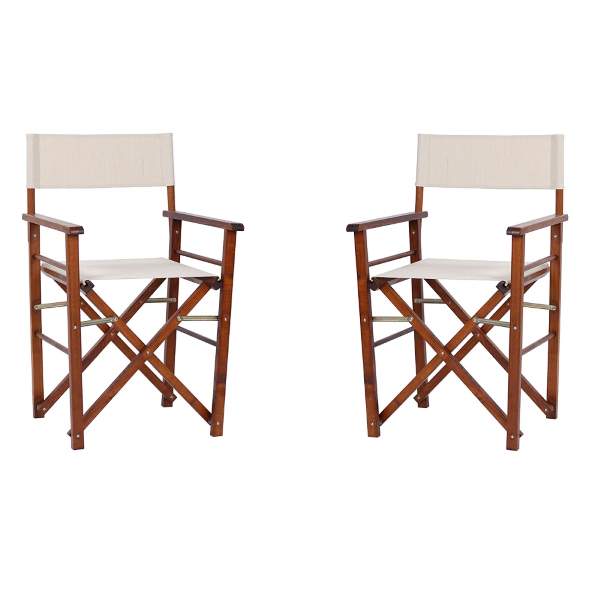 Klappbarer Regiestuhl aus naturfarbenem Holz mit Nussbaum-Finish