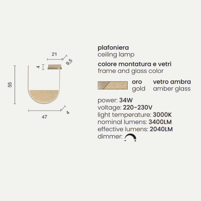LOTUS Deckenleuchte mit herausnehmbarem Einsatz aus GOLD-Granulatglas 55x47 cm