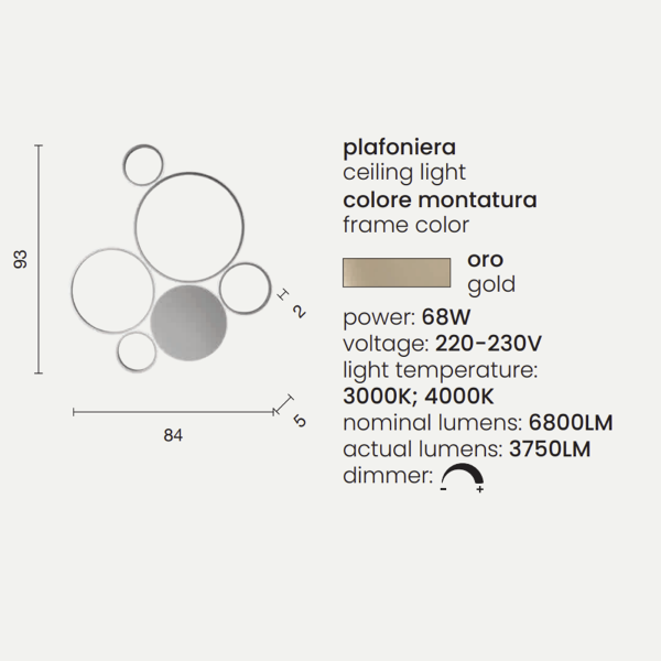 Plafón POIS en metal pintado ORO 93x84 cm