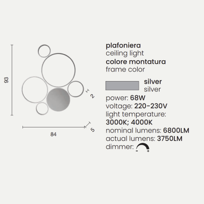Plafón POIS en metal pintado PLATA 93x84 cm
