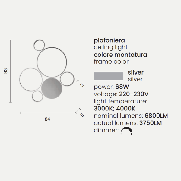 Plafón POIS en metal pintado PLATA 93x84 cm