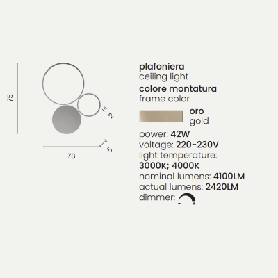 Plafón POIS en metal pintado ORO 73x75 cm