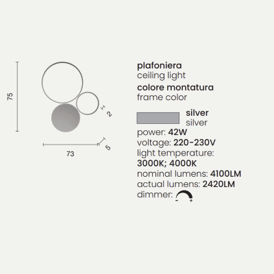POIS ceiling lamp in SILVER painted metal 73x75 cm