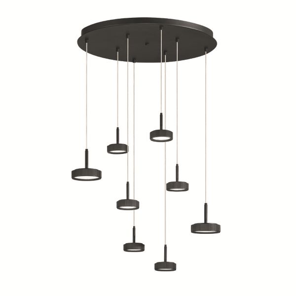 Lampe à suspension NINA en métal peint noir avec 8 lumières LED 60 cm