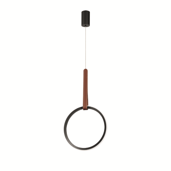 Lampe à suspension LED REGOLI en métal avec élément en éco-cuir CIRCLE D30 cm