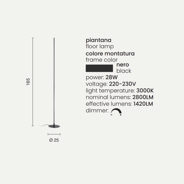 Lampadaire GENIUS Led en métal peint noir H165 cm