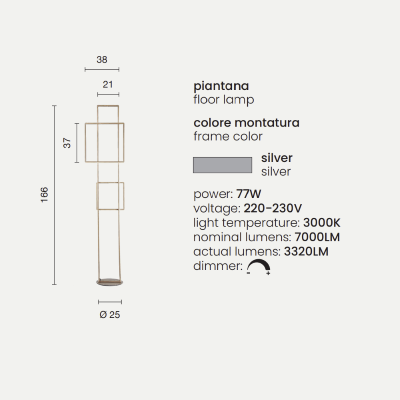DOWEL Stehleuchte aus SILBER lackiertem Metall H166 cm