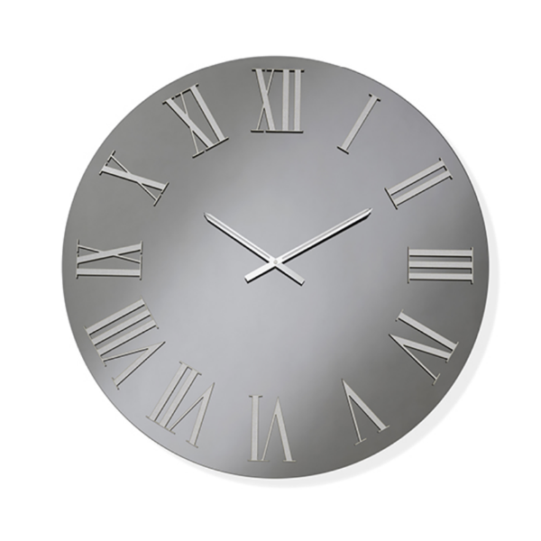 Orologio rotondo D80 cm in cristallo Fumè e numeri Argento - TIWAR
