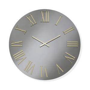 Runde Uhr D60 cm aus Rauchkristall und goldenen Zahlen – TIWAR