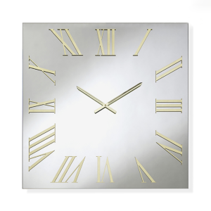 Reloj cuadrado de cristal transparente y números dorados 60x60 cm - ROGER