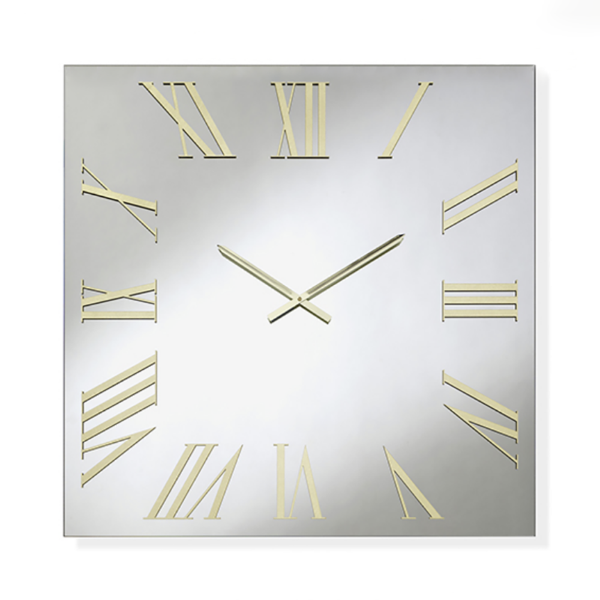 Orologio quadrato in cristallo Chiaro e numeri Oro 60x60 cm - ROGER