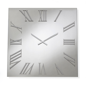 Quadratische Uhr aus klarem Kristall und silbernen Zahlen 60x60 cm - ROGER