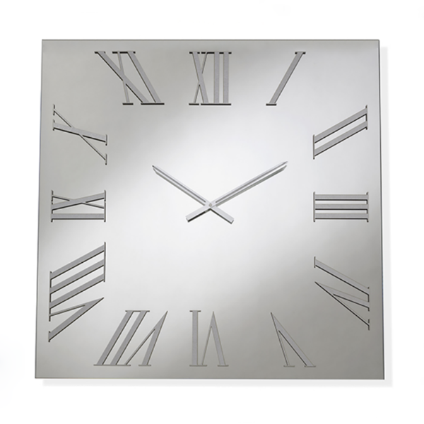 Orologio quadrato in cristallo Chiaro e numeri Argento 60x60 cm - ROGER