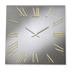 Quadratische Uhr aus Rauchkristall und goldenen Zahlen 60x60 cm - ROGER