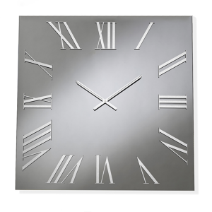 Quadratische Uhr aus Rauchkristall und silbernen Zahlen 60x60 cm - ROGER