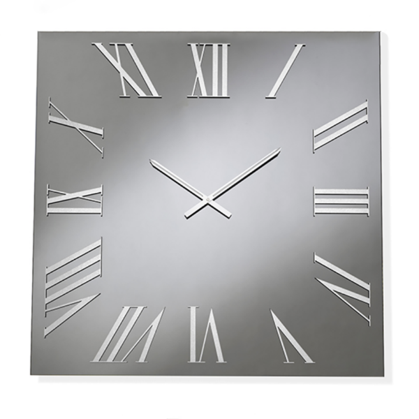 Orologio quadrato in cristallo Fumè e numeri Argento 60x60 cm - ROGER