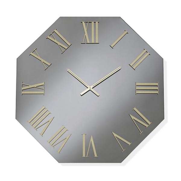 Orologio ottagonale 60x60 cm in cristallo Fumè e numeri Oro - DYLAN