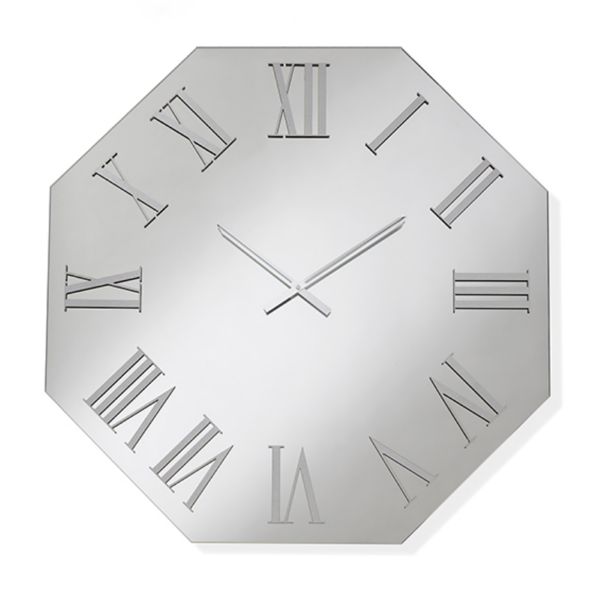Orologio ottagonale 60x60 cm in cristallo Chiaro e numeri Argento - DYLAN