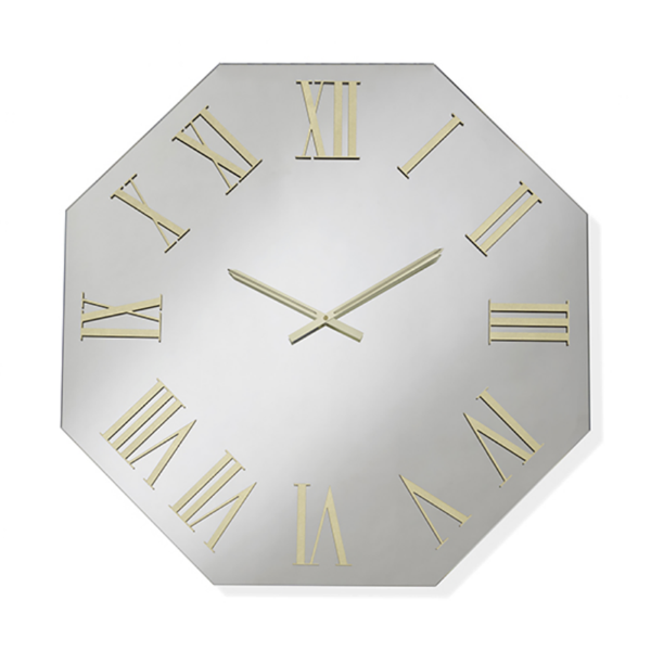 Orologio ottagonale 80x80 cm in cristallo Chiaro e numeri Oro - DYLAN
