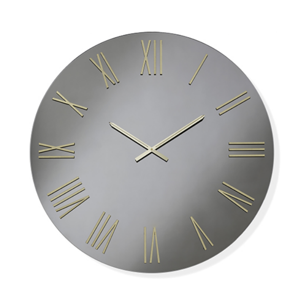 Orologio da parete rotondo D80 cm in cristallo Fumè e numeri Oro - SEAN