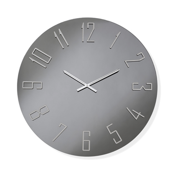 Orologio OZIAS rotondo D60 cm in cristallo Fumè e numeri Argento