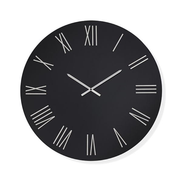 Orologio rotondo D80 cm ROWAN in cristallo laccato Nero e numeri Argento