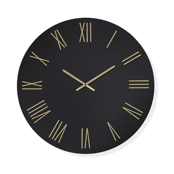 Orologio rotondo D80 cm ROWAN in cristallo laccato Nero e numeri Oro