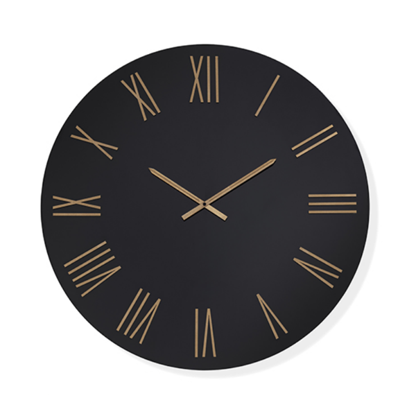 Orologio rotondo D80 cm ROWAN in cristallo laccato Nero e numeri Rame