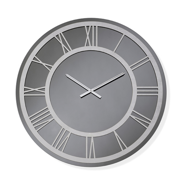 Orologio ETHAN rotondo D60 cm in cristallo Fumè e numeri Argento