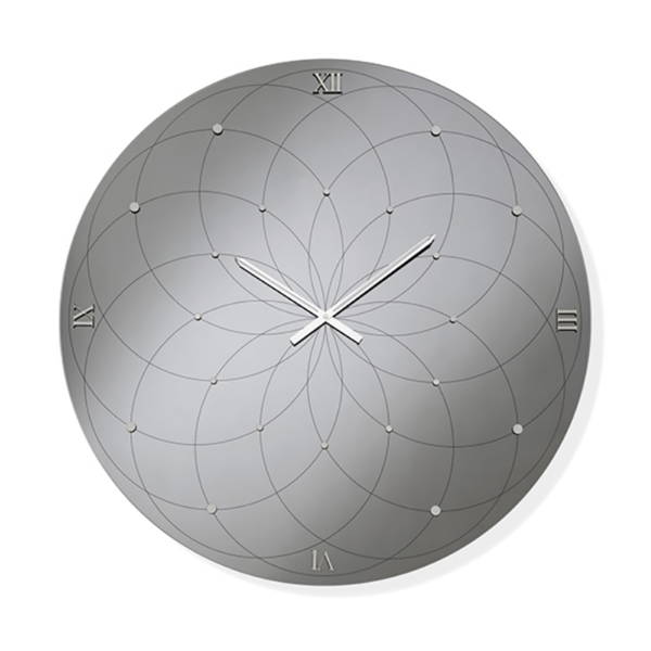 Orologio KYLE rotondo D60 cm in cristallo Fumè e numeri Argento