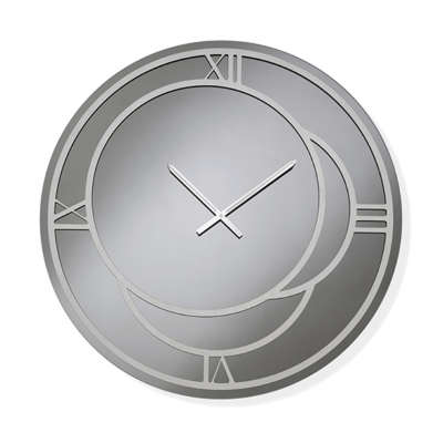 Orologio rotondo D80 cm in cristallo Fumè e dettagli Argento CAIUS