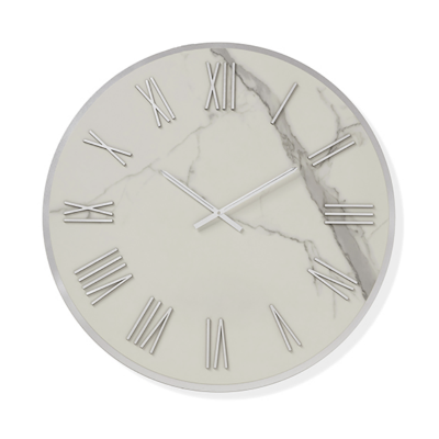 Round clock D60 cm ANSEL in White kerlite with Silver details