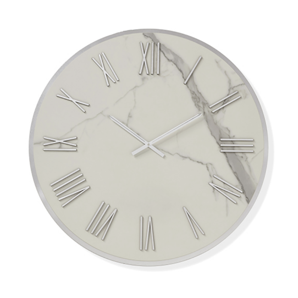 Round clock D60 cm ANSEL in White kerlite with Silver details