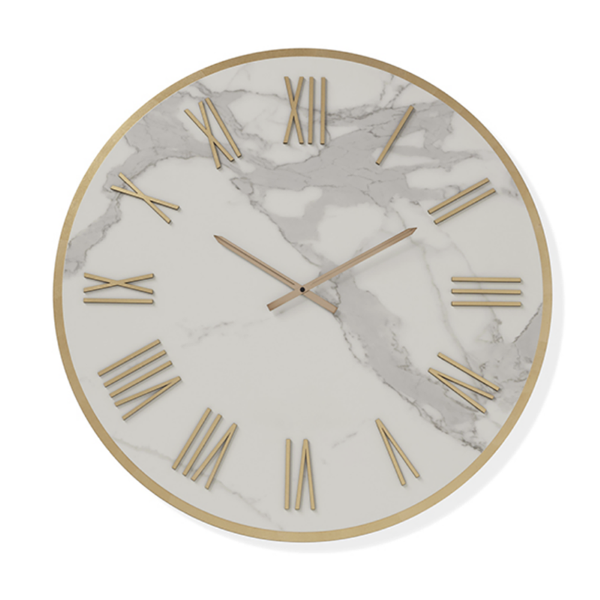 Orologio rotondo D40 cm ANSEL in kerlite Bianco con dettagli Rame