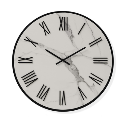 Orologio rotondo D40 cm ANSEL in kerlite Bianco con dettagli Nero